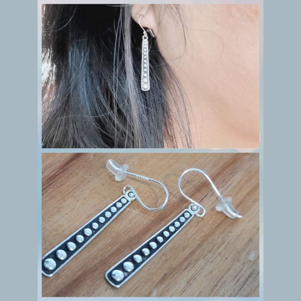 Sterling Silver long dangle earrings signed 925 TMA